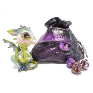 black leather dragon eye dice bag in shades of purple