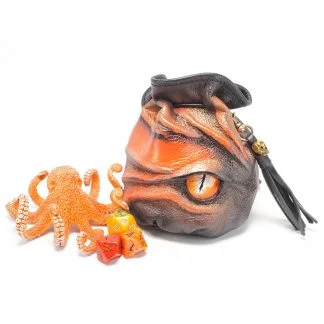 black leather dragon eye dice bag in shades of orange