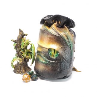 leather dragon eye dice bag in shades of green gold and yellow