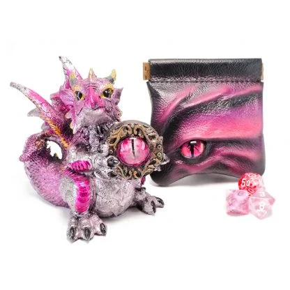 Handmade Leather Fuchsia and Bronze Snap Dragon Eye Coin Purse - Image 2