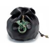 Black Leather Dice Bag with Green Oxidized Dragon Charm - Image 3