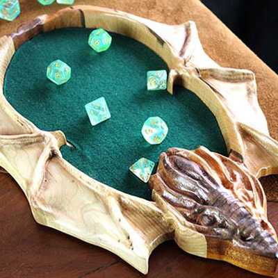 Mixed Hardwood Dragon Dice Rolling Tray with Natural finish