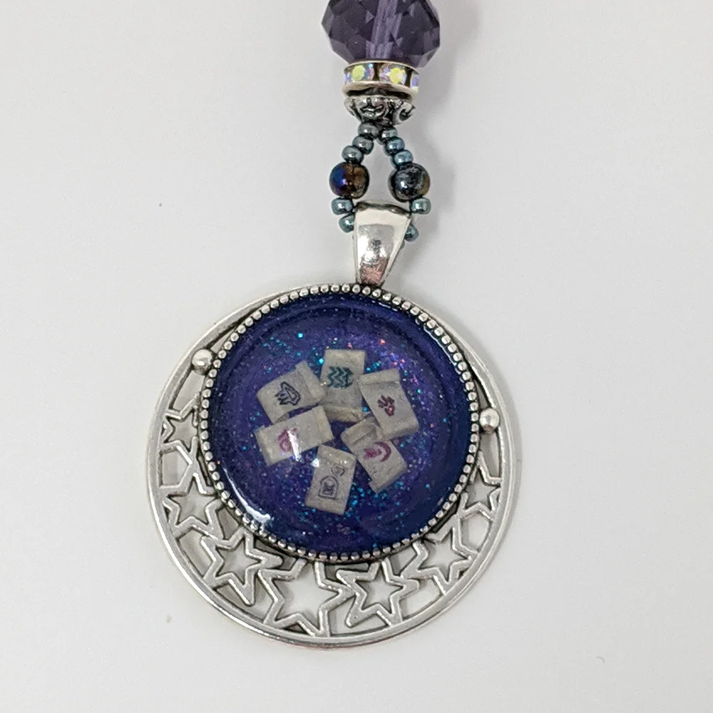 Handmade Fantasy Scroll Pendant violet & blue Medieval Miniatures