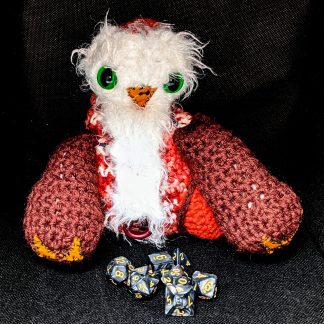 Fuzzy crocheted owlbear dice bag maxine baughman