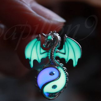 Glow-in-the-Dark Silver Dragon Pendant with Yin Yang